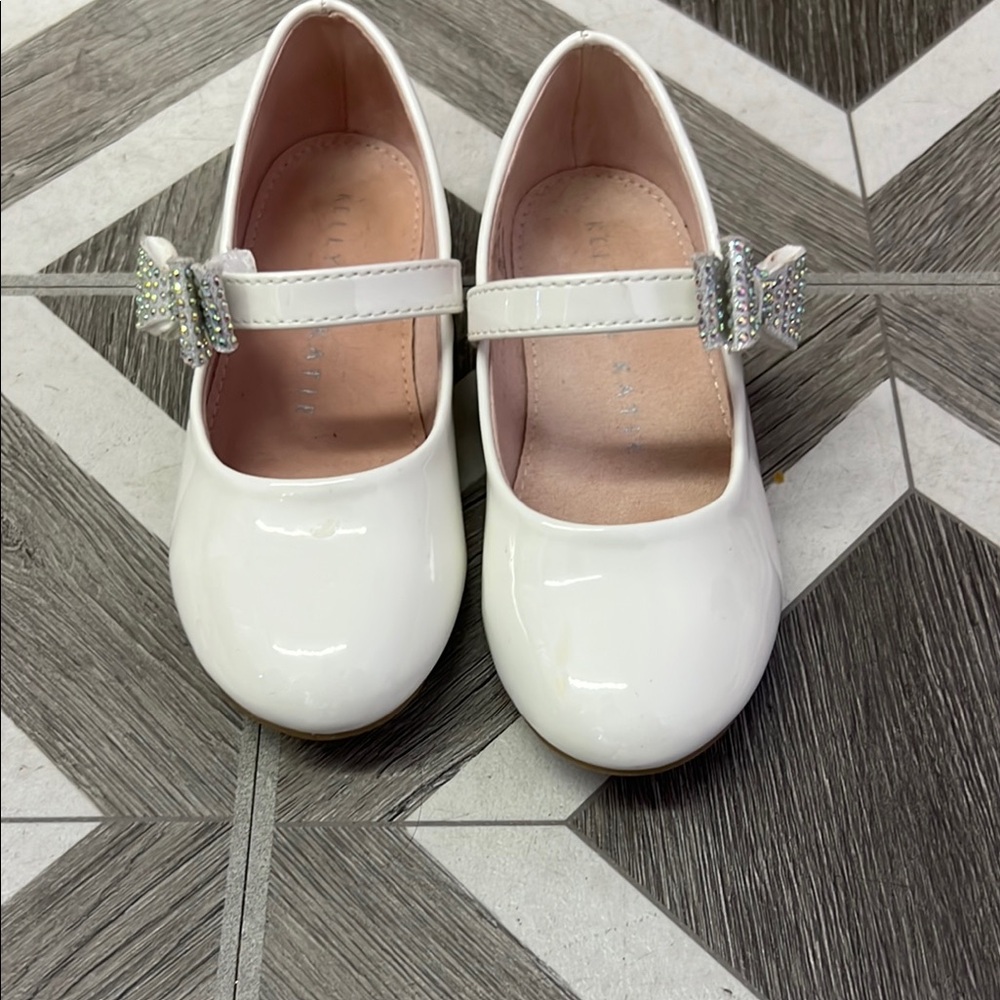 Kids White Dress Shoes with Bow Accent
